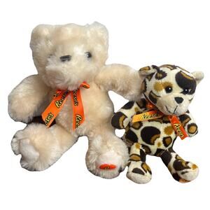 Pair Of Reese’s Stuffed Teddy Bear Plush 9.5” Cream & 6” Peanut Butter Cup Cute